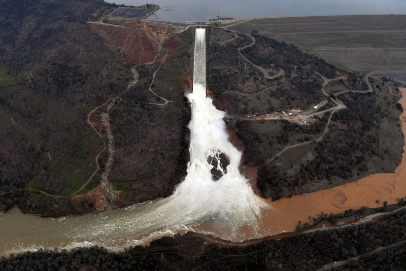 Water gushing out of the Oroville dam at the height of the crisis last month. Image: Getty